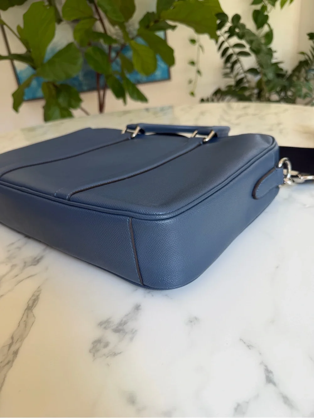 COACH Perry Slim Brief Briefcase Laptop Bag Denim Blue Leather F59057